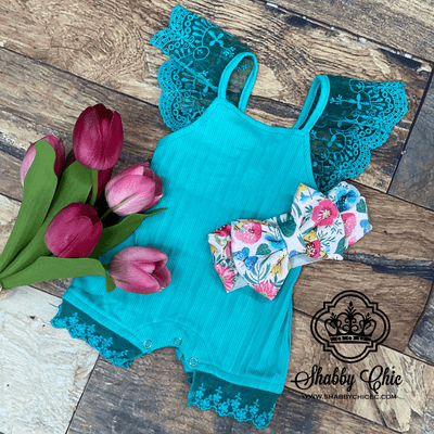 Teal with Lace Onesie Shabby Chic Boutique and Tanning Salon