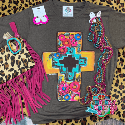 Texas True Threads Floral Cross Tee Shabby Chic Boutique and Tanning Salon