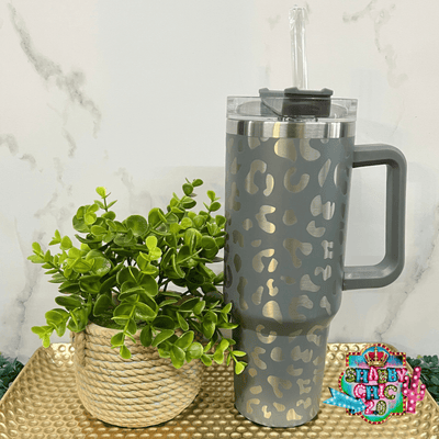 The Most Popular Leopard Tumbler 40oz. Shabby Chic Boutique and Tanning Salon Gray