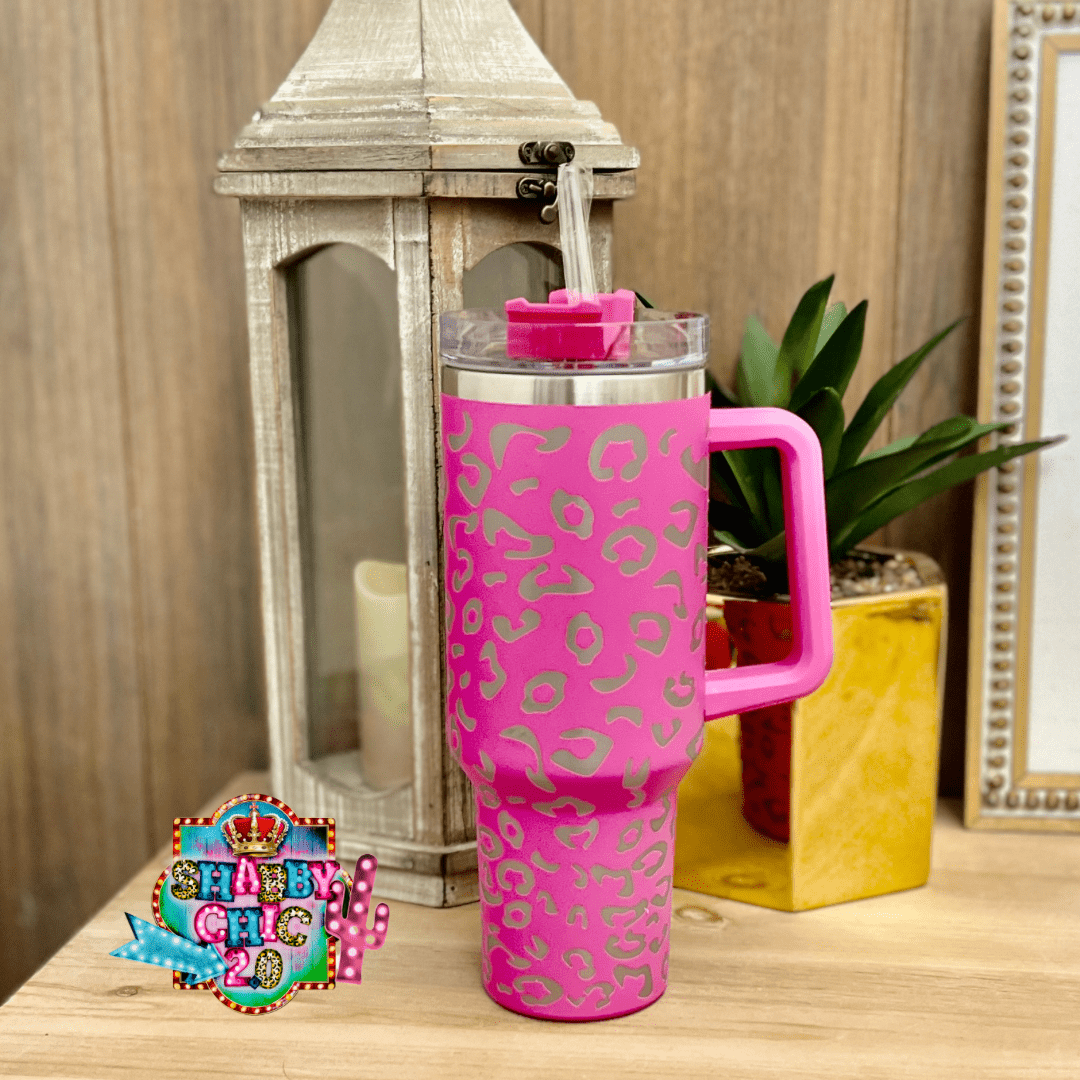 The Most Popular Leopard Tumbler 40oz. Shabby Chic Boutique and Tanning Salon Hot Pink