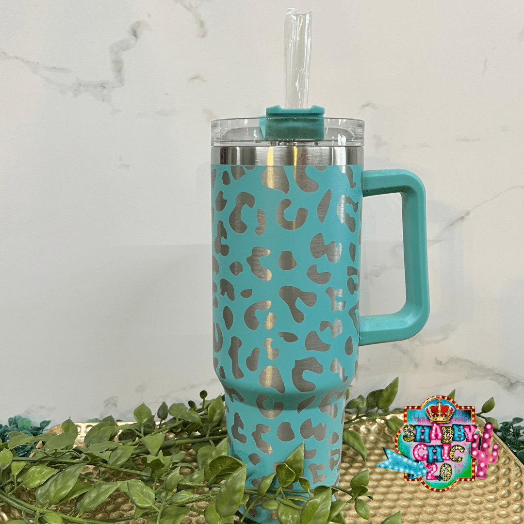The Most Popular Leopard Tumbler 40oz. Shabby Chic Boutique and Tanning Salon Turquoise