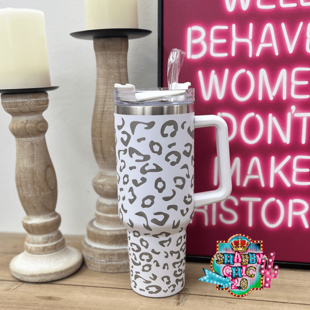 The Most Popular Leopard Tumbler 40oz. Shabby Chic Boutique and Tanning Salon White