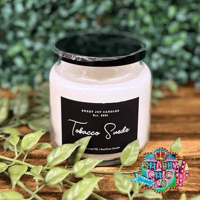 Tobacco Suede Candle Shabby Chic Boutique and Tanning Salon