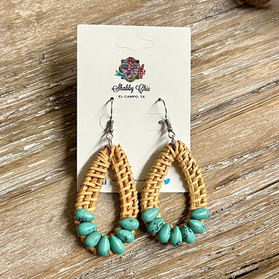 Turquoise and Wicker Earrings Shabby Chic Boutique and Tanning Salon