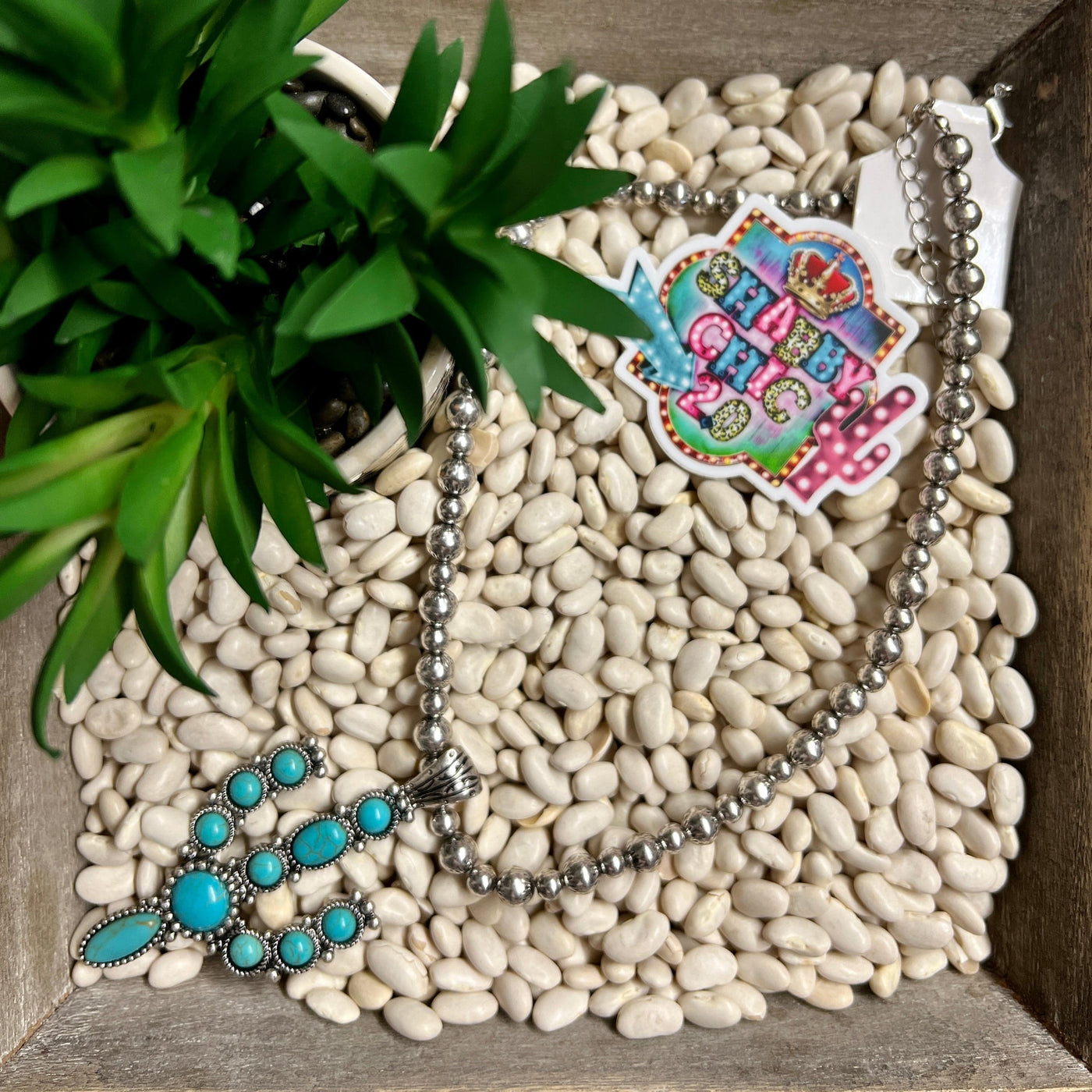 Turquoise Cactus Necklace Shabby Chic Boutique and Tanning Salon