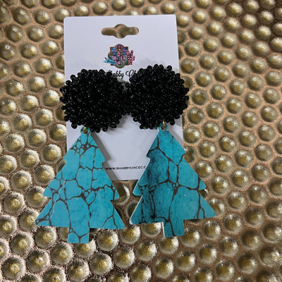 Turquoise Christmas Tree Earrings Shabby Chic Boutique and Tanning Salon