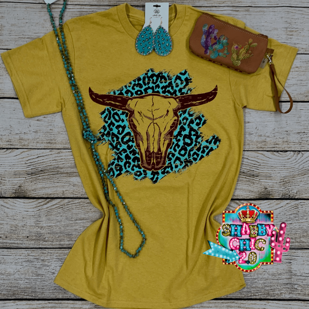 Turquoise Leopard with Skull Tee Shabby Chic Boutique and Tanning Salon