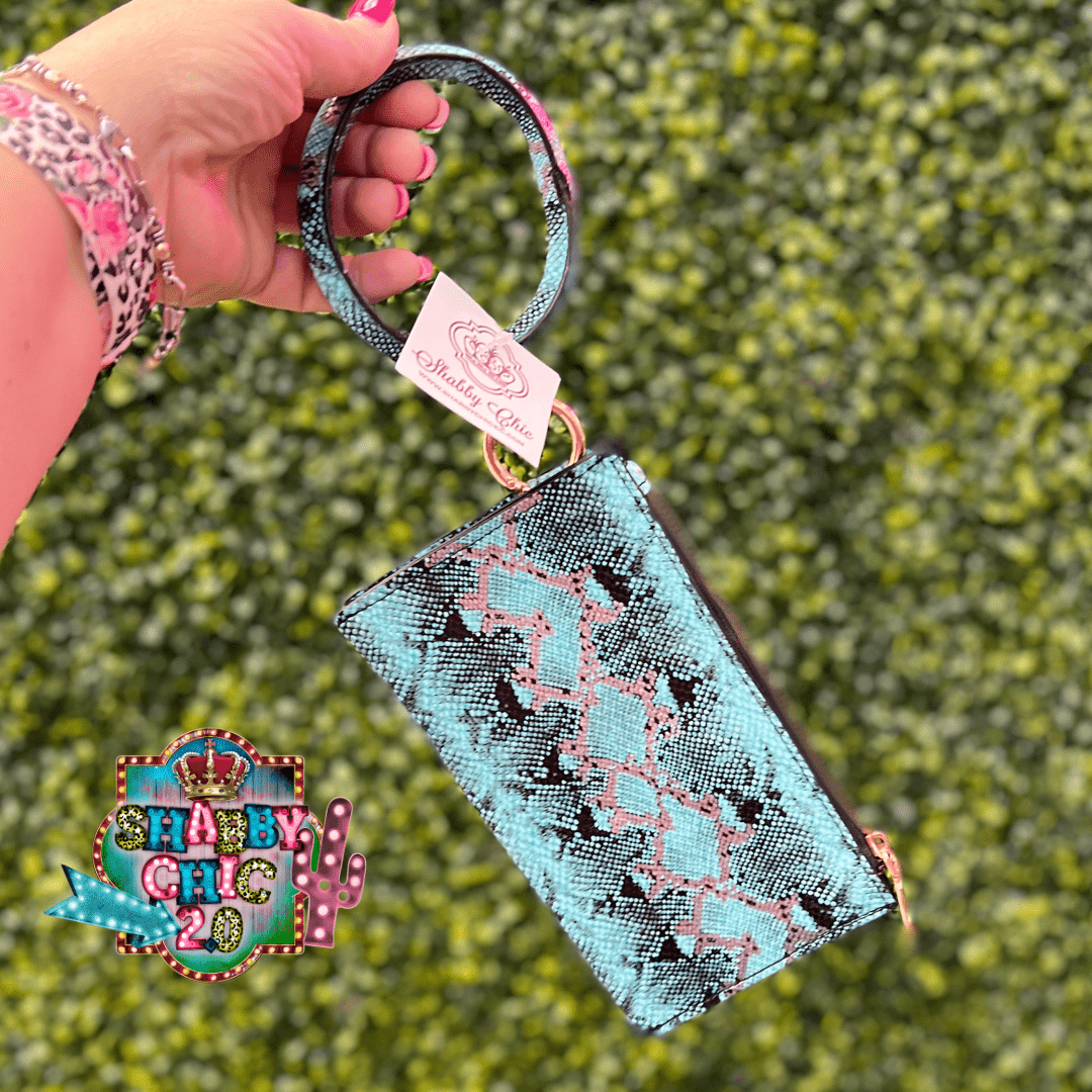Turquoise Snake Skin Zip Key Ring Wallet Shabby Chic Boutique and Tanning Salon
