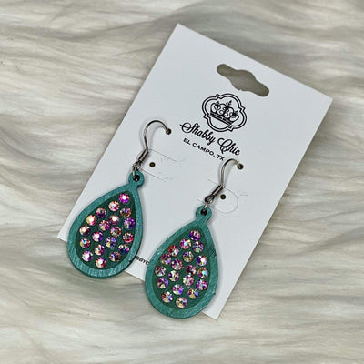 Turquoise Sparkle Teardrop Earrings - Small Shabby Chic Boutique and Tanning Salon