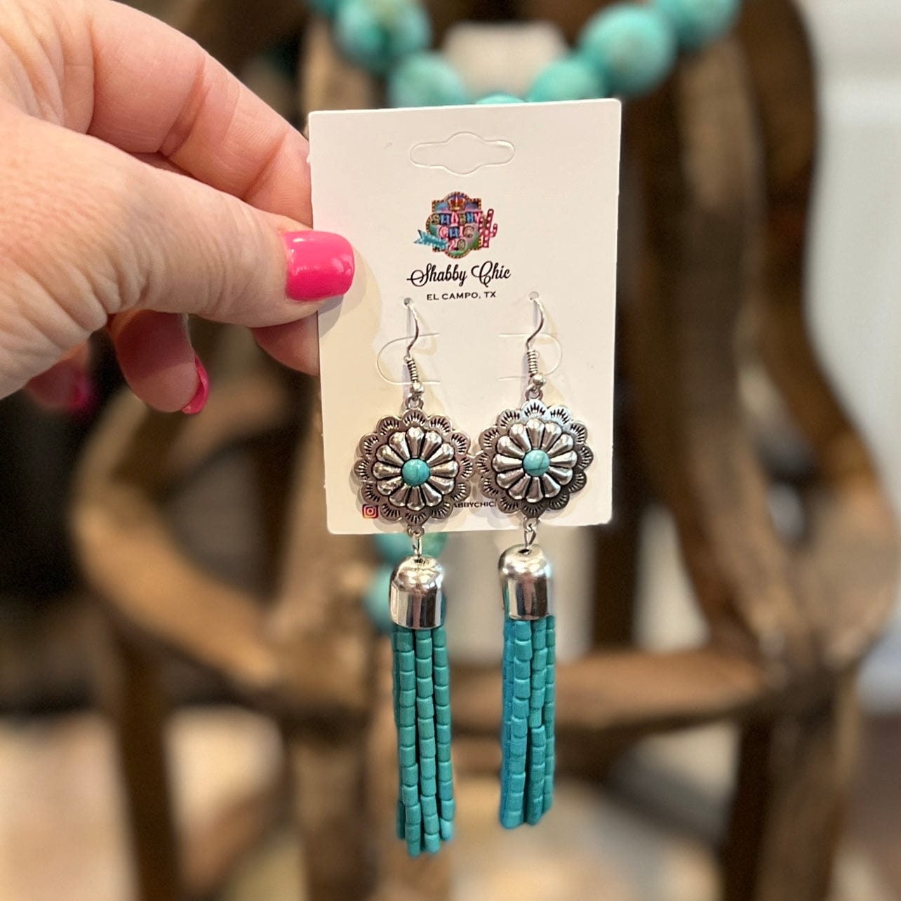 Turquoise Tassel Earrings Shabby Chic Boutique and Tanning Salon