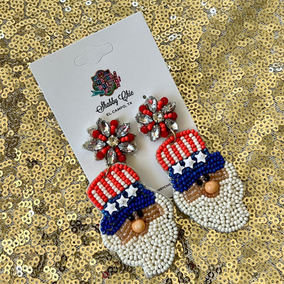 Uncle Sam Beaded Earrings Shabby Chic Boutique and Tanning Salon