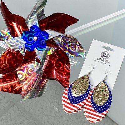 USA - Red Blue and Gold earrings Shabby Chic Boutique and Tanning Salon