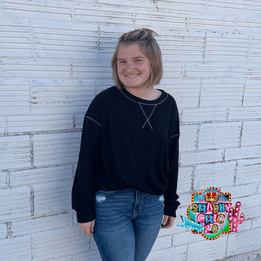 Waffle Knit Top - Black Shabby Chic Boutique and Tanning Salon