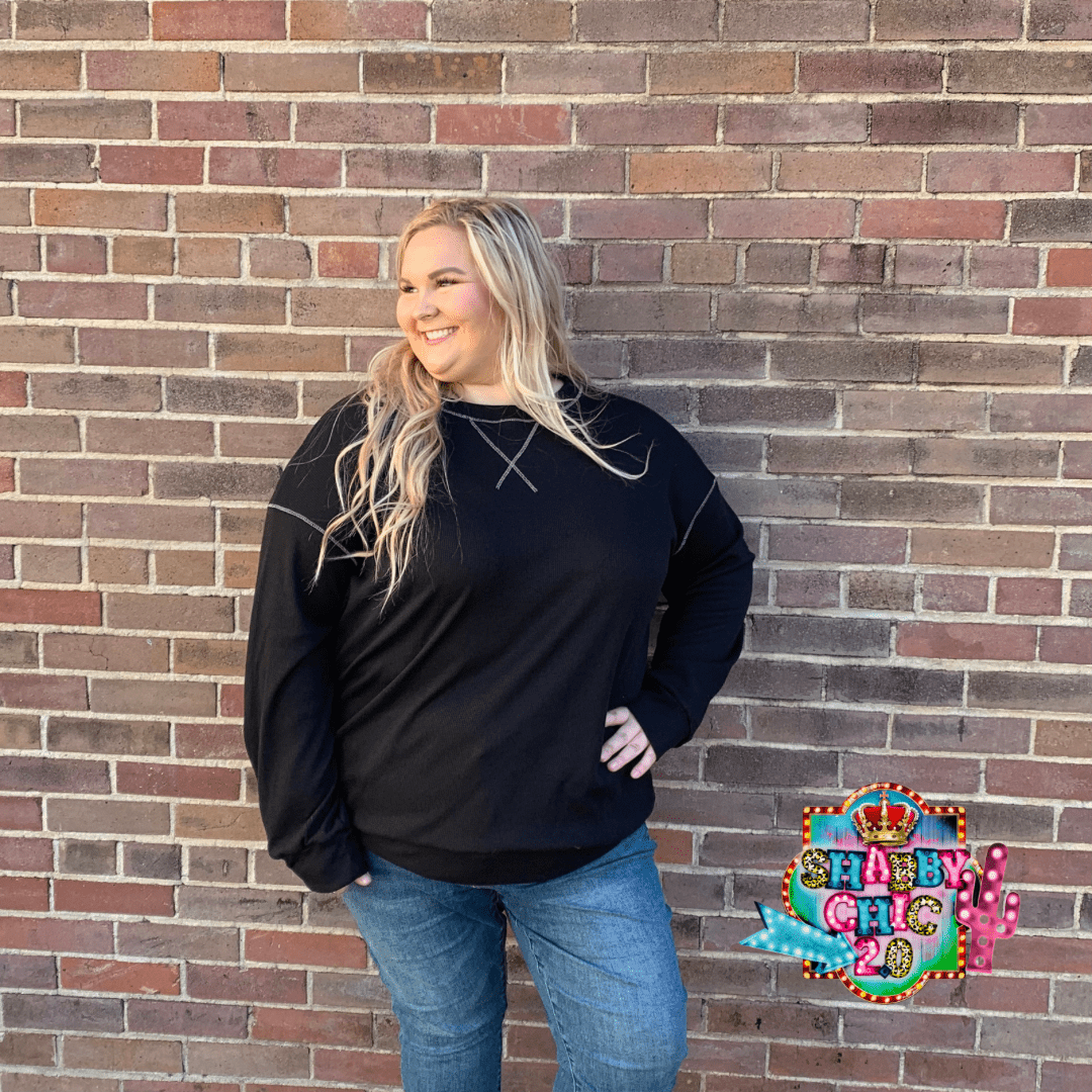 Waffle Knit Top - Black Shabby Chic Boutique and Tanning Salon