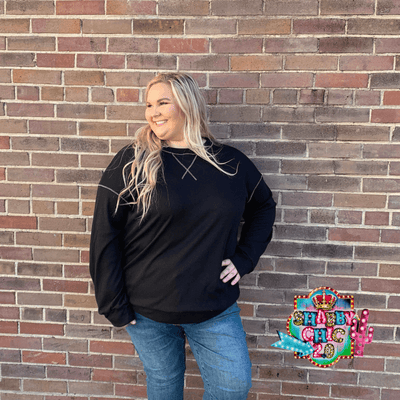 Waffle Knit Top - Black Shabby Chic Boutique and Tanning Salon