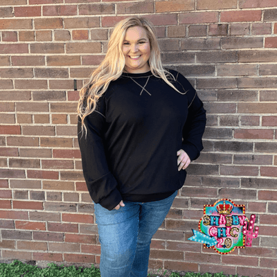 Waffle Knit Top - Black Shabby Chic Boutique and Tanning Salon