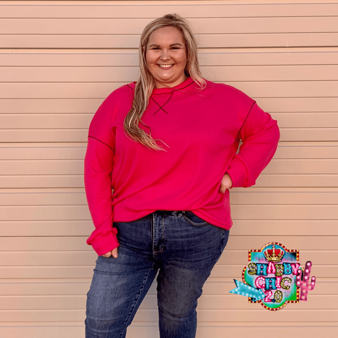 Waffle Knit Top - Hot Pink Shabby Chic Boutique and Tanning Salon