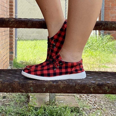 Walk in My Shoes - Red and Black Plaid Shabby Chic Boutique and Tanning Salon