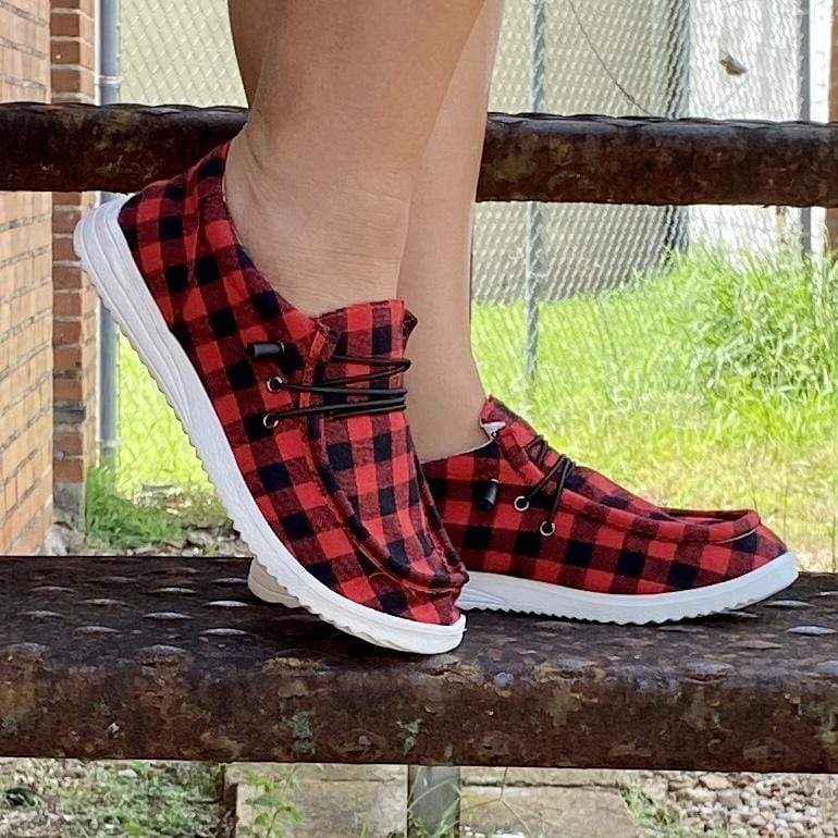 Walk in My Shoes - Red and Black Plaid Shabby Chic Boutique and Tanning Salon