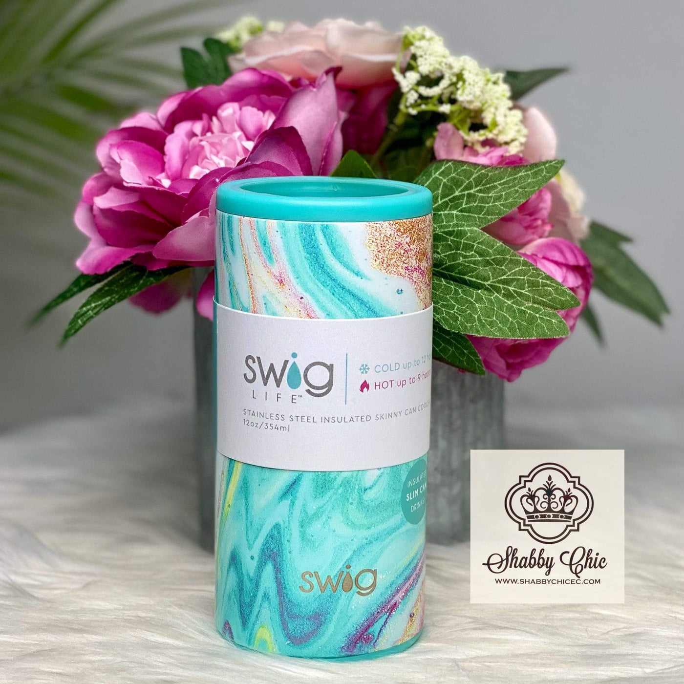 Wanderlust 12oz Skinny Can Cooler Shabby Chic Boutique and Tanning Salon