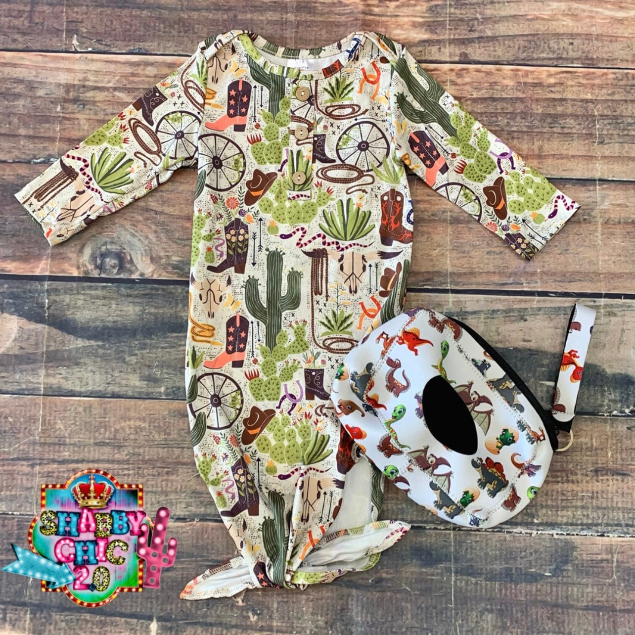 Western Cactus Onesie Gown Shabby Chic Boutique and Tanning Salon