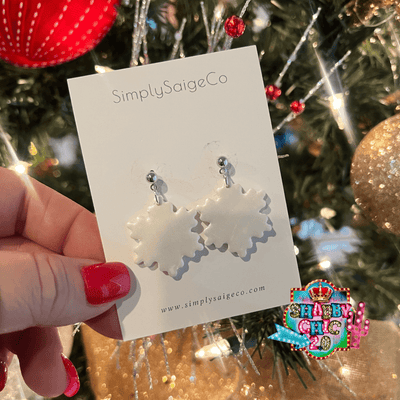 White Shimmer Snowflake Earrings Shabby Chic Boutique and Tanning Salon