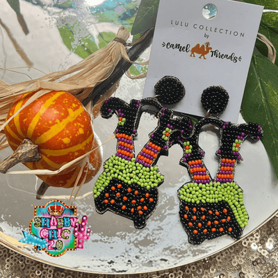 Witches Brew Pot Beaded Earrings Shabby Chic Boutique and Tanning Salon