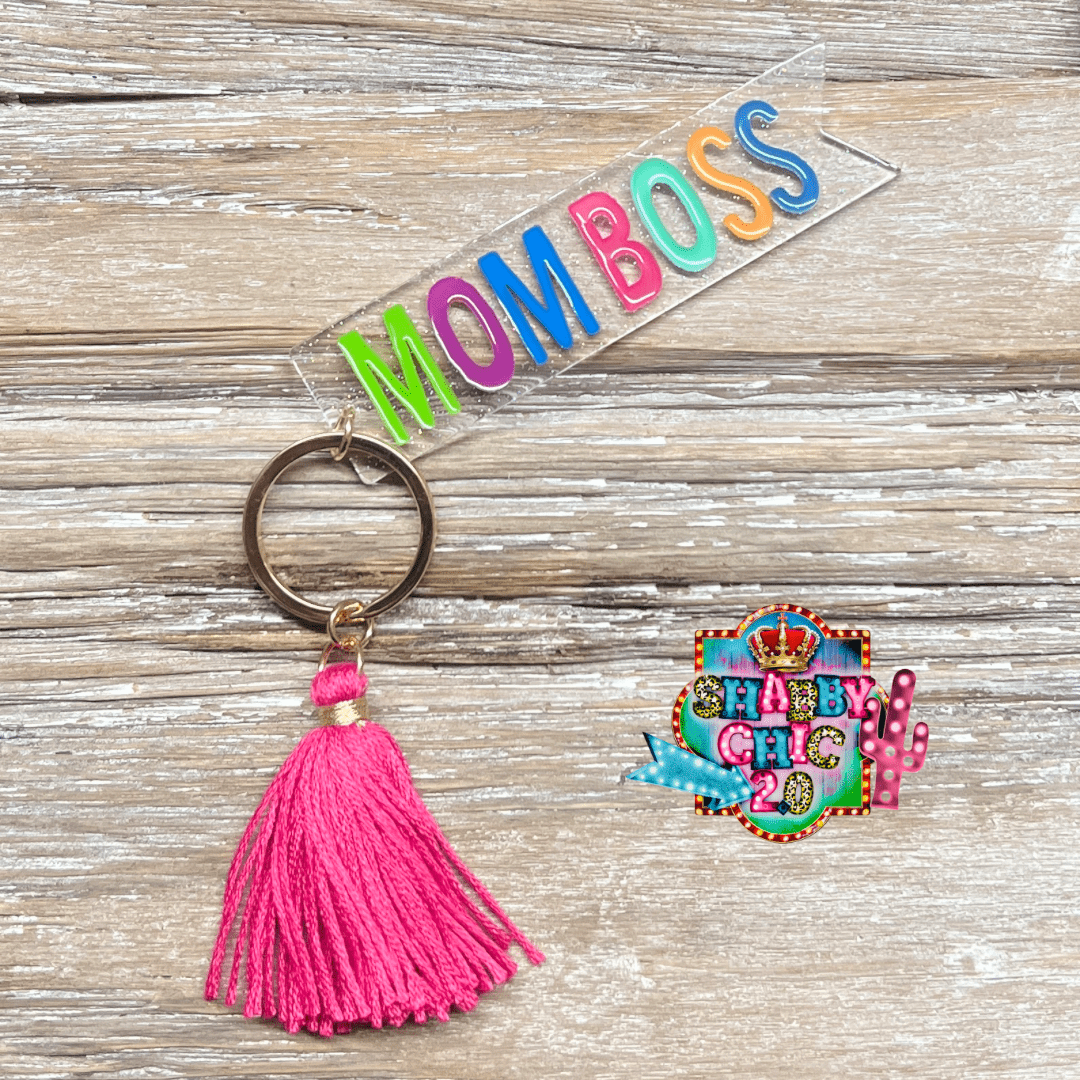 Word Key Rings Shabby Chic Boutique and Tanning Salon Mom Boss