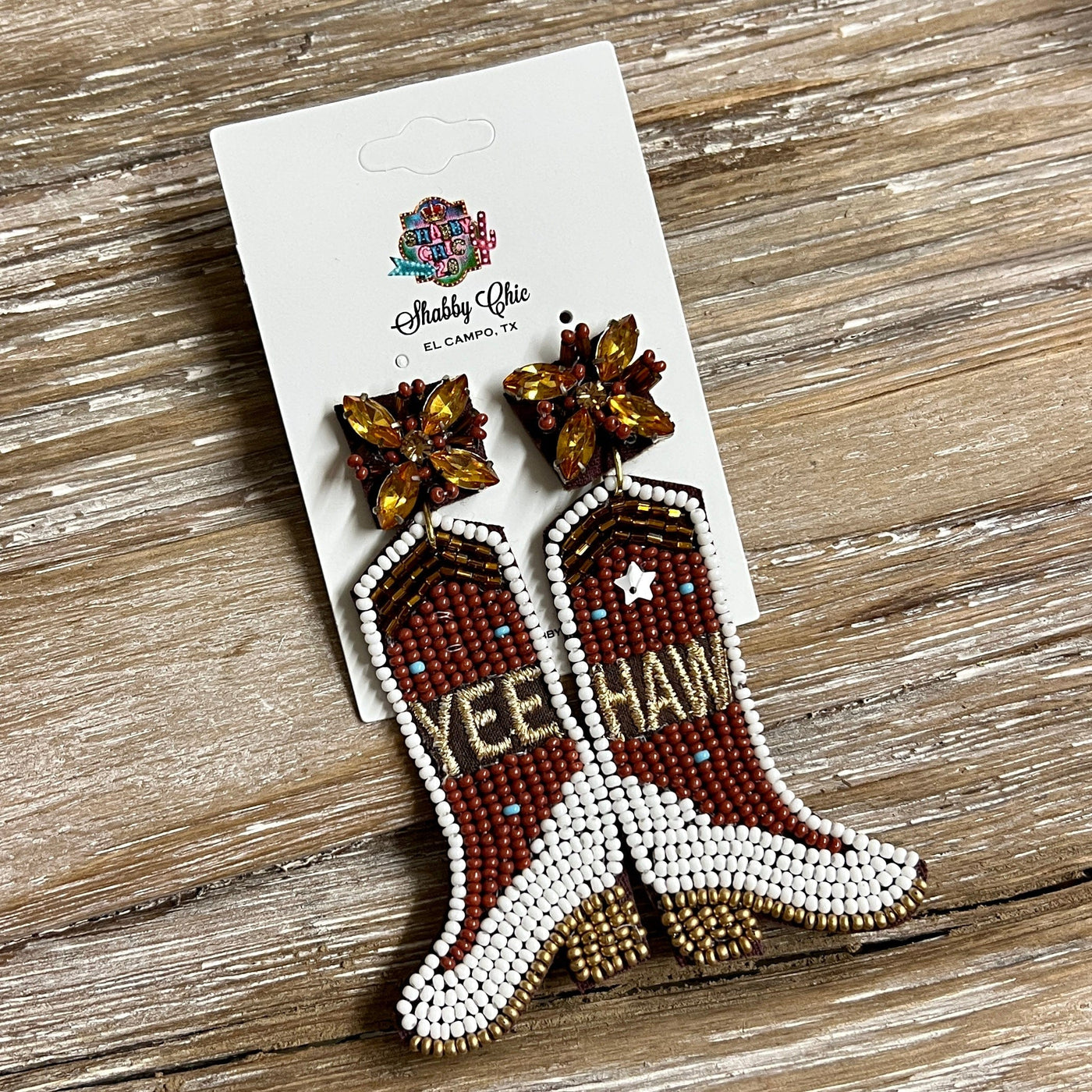 Yee Haw Beaded Earrings Shabby Chic Boutique and Tanning Salon Brown