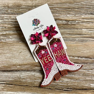 Yee Haw Beaded Earrings Shabby Chic Boutique and Tanning Salon Pink