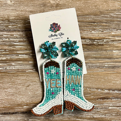 Yee Haw Beaded Earrings Shabby Chic Boutique and Tanning Salon Turquoise