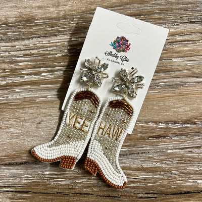 Yee Haw Beaded Earrings Shabby Chic Boutique and Tanning Salon White